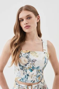 Karen Millen Trailing Floral Cotton Sateen Crop Top -Karen Millen shop trailing floral cotton sateen crop top 1
