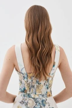 Karen Millen Trailing Floral Cotton Sateen Crop Top -Karen Millen shop trailing floral cotton sateen crop top 2