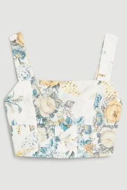 Karen Millen Trailing Floral Cotton Sateen Crop Top -Karen Millen shop trailing floral cotton sateen crop top 4