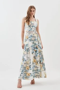 Karen Millen Trailing Floral Cotton Sateen Maxi Skirt 9 Karen Millen Trailing Floral Cotton Sateen Maxi Skirt -Karen Millen shop trailing floral cotton sateen maxi skirt 2