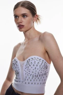 Karen Millen Crystal Embellished Corset Top 9 Karen Millen Crystal Embellished Corset Top -Karen Millen shop white crystal embellished corset top 2