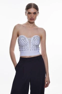 Karen Millen Crystal Embellished Corset Top 11 Karen Millen Crystal Embellished Corset Top -Karen Millen shop white crystal embellished corset top 4