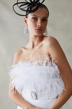 Karen Millen Feather Strapless Wide Leg Jumpsuit -Karen Millen shop white feather strapless wide leg jumpsuit 3