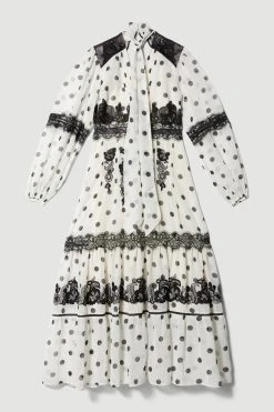 Karen Millen Polka Dot Mix Lace & Embroidery Maxi Dress
